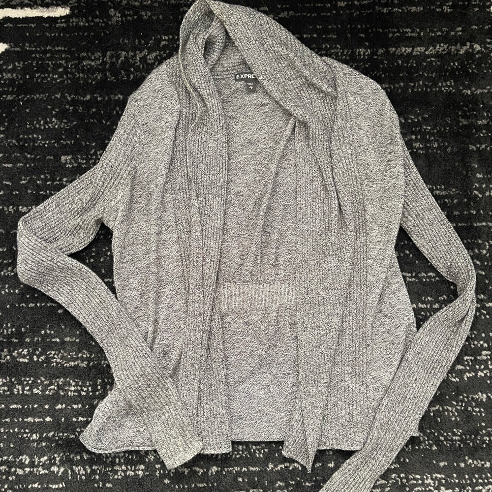 Express - Gray Cardigan Sweater - Textured Knit Synched Waist - Size S